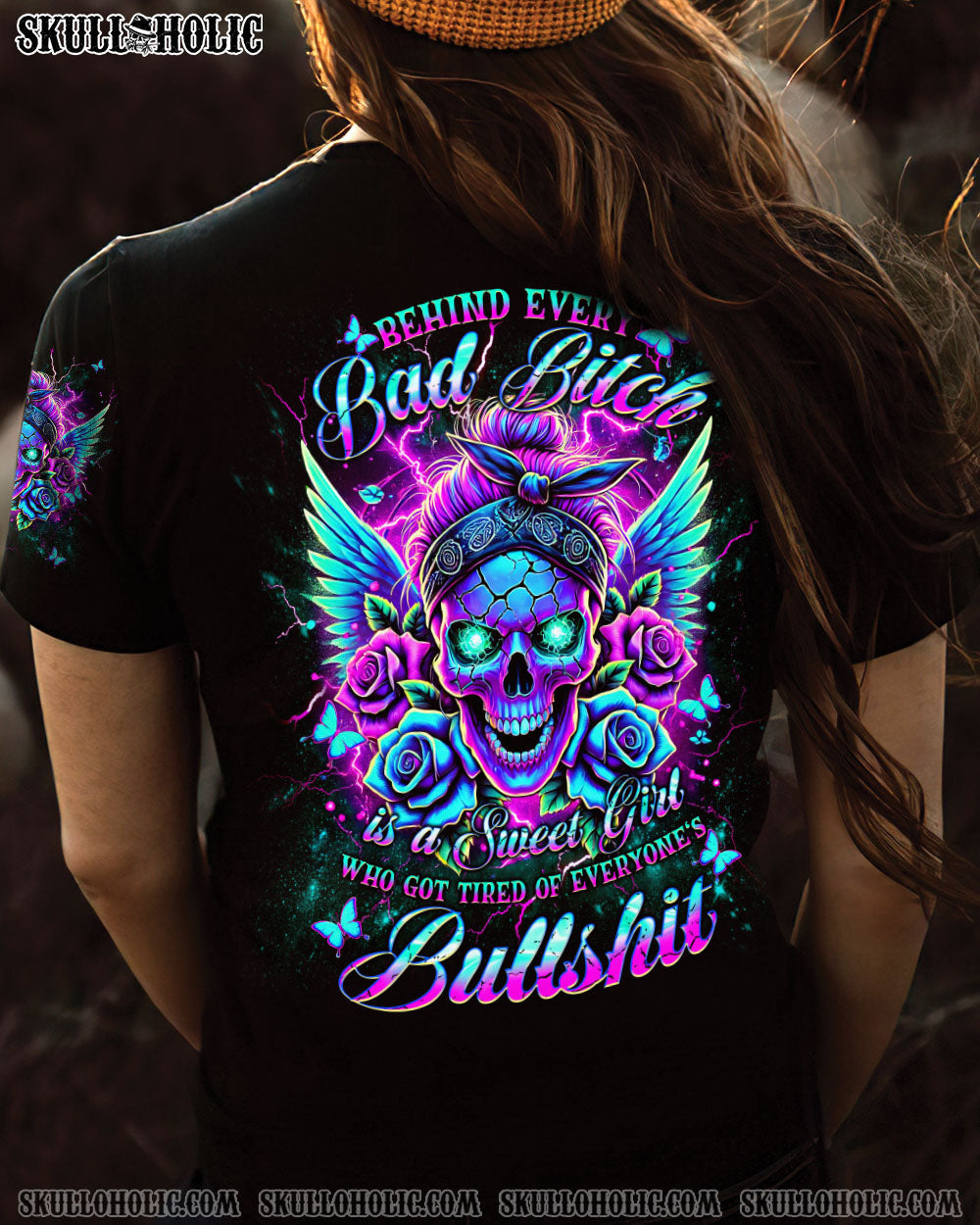 BEHIND EVERY BAD B MESSY BUN SKULL ALL OVER PRINT - TLNT2803245