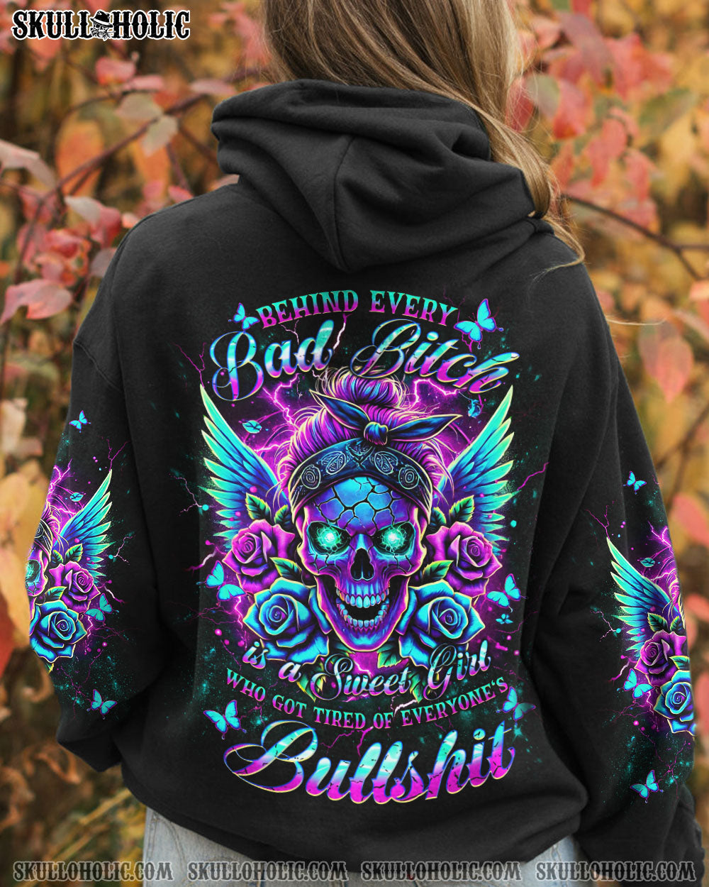 BEHIND EVERY BAD B MESSY BUN SKULL ALL OVER PRINT - TLNT2803245