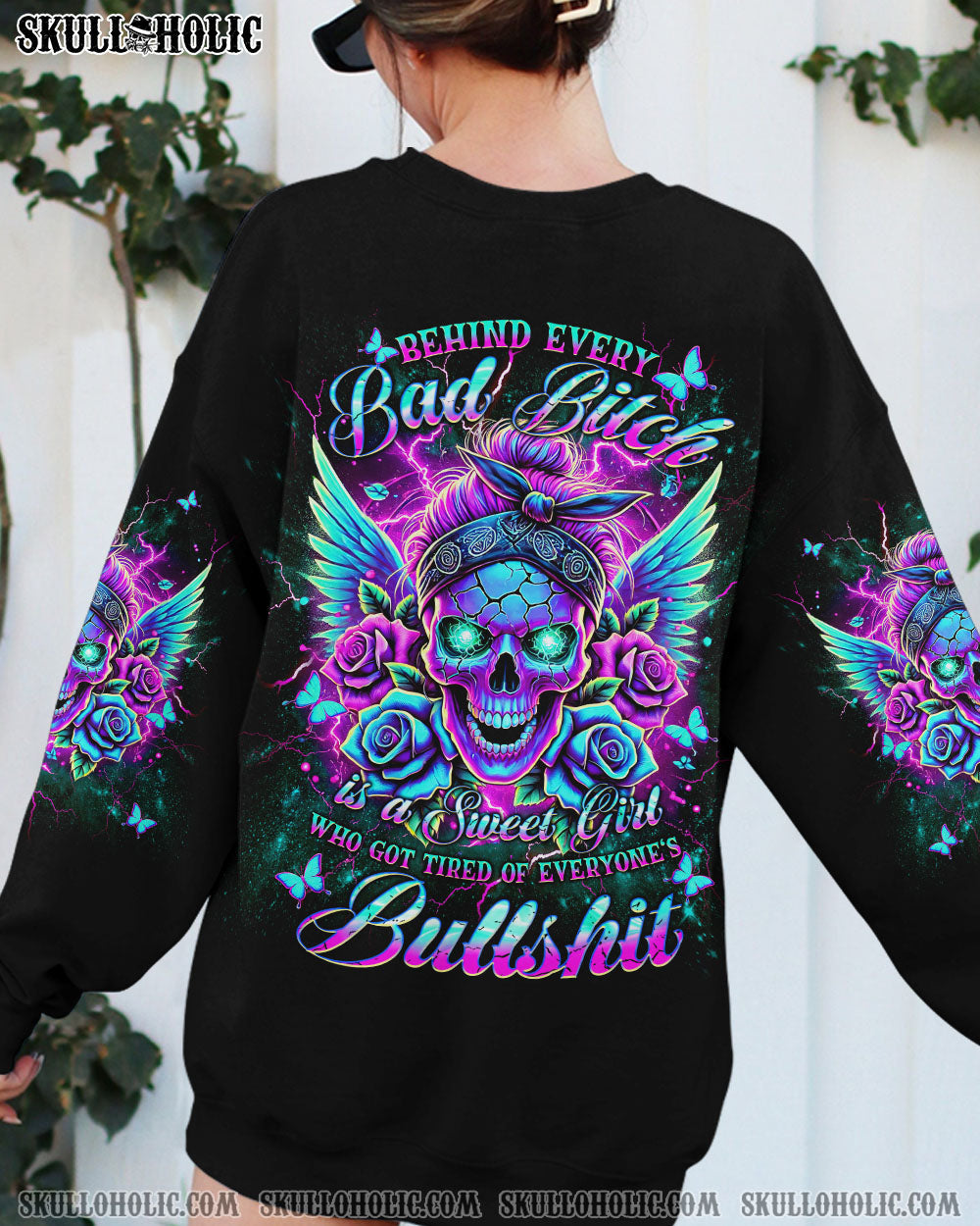 BEHIND EVERY BAD B MESSY BUN SKULL ALL OVER PRINT - TLNT2803245