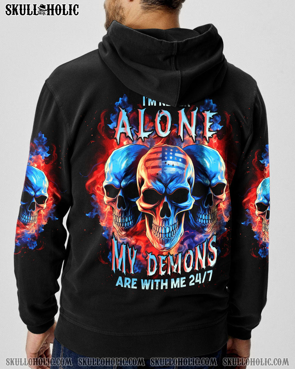 I'M NEVER ALONE 3 SKULLS FLAG ALL OVER PRINT - TLNT3006233