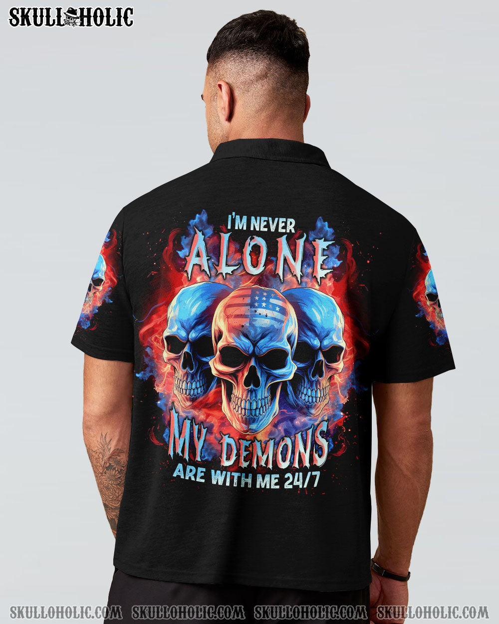 I'M NEVER ALONE 3 SKULLS FLAG ALL OVER PRINT - TLNT3006233