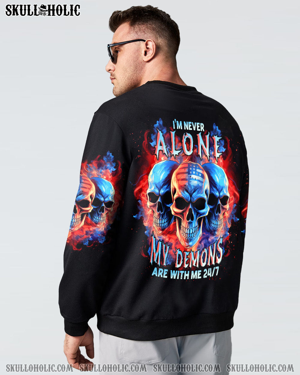 I'M NEVER ALONE 3 SKULLS FLAG ALL OVER PRINT - TLNT3006233