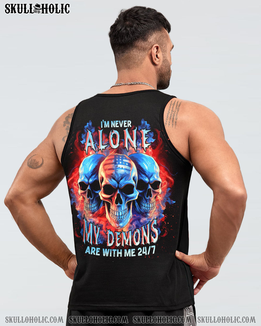 I'M NEVER ALONE 3 SKULLS FLAG ALL OVER PRINT - TLNT3006233