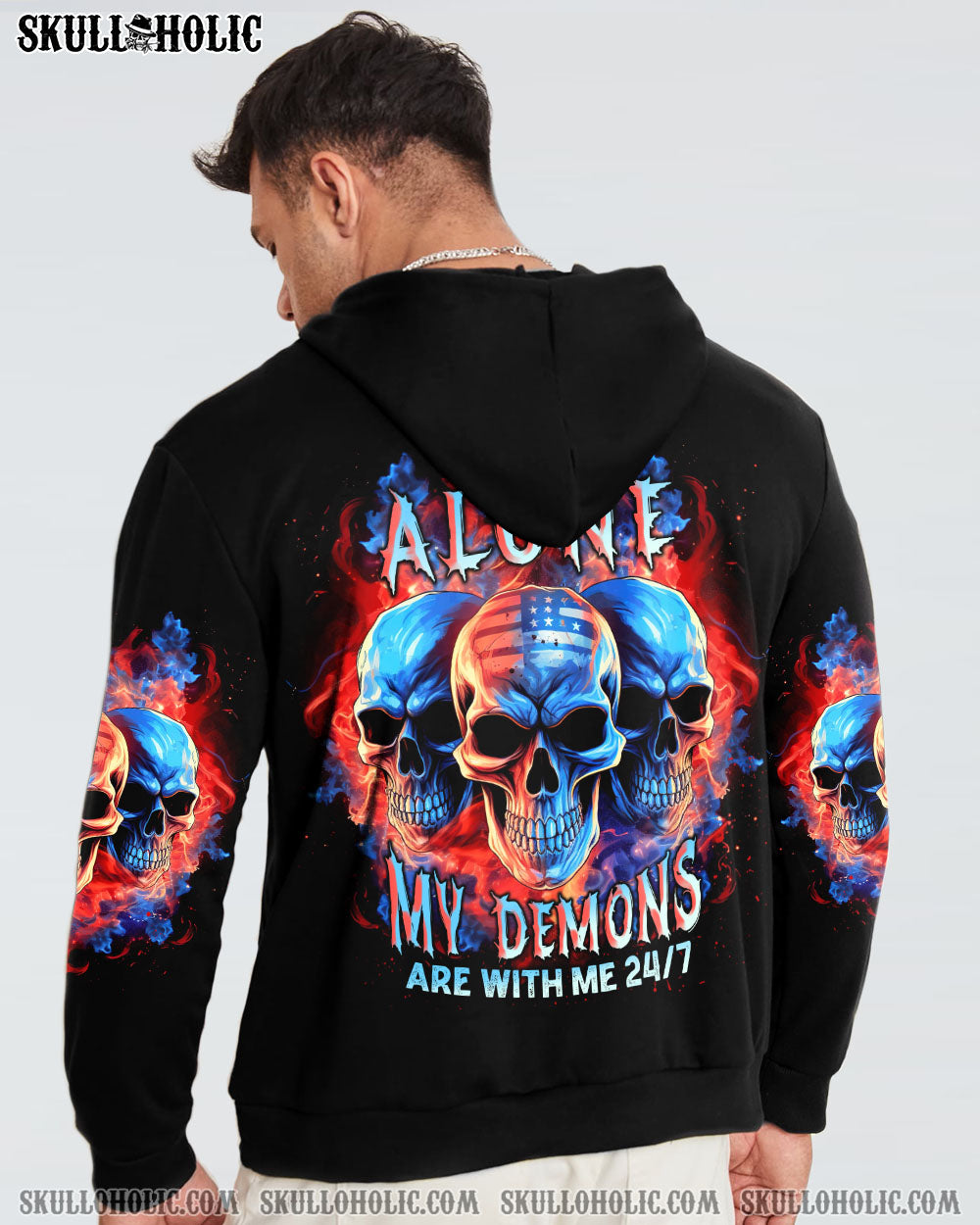 I'M NEVER ALONE 3 SKULLS FLAG ALL OVER PRINT - TLNT3006233