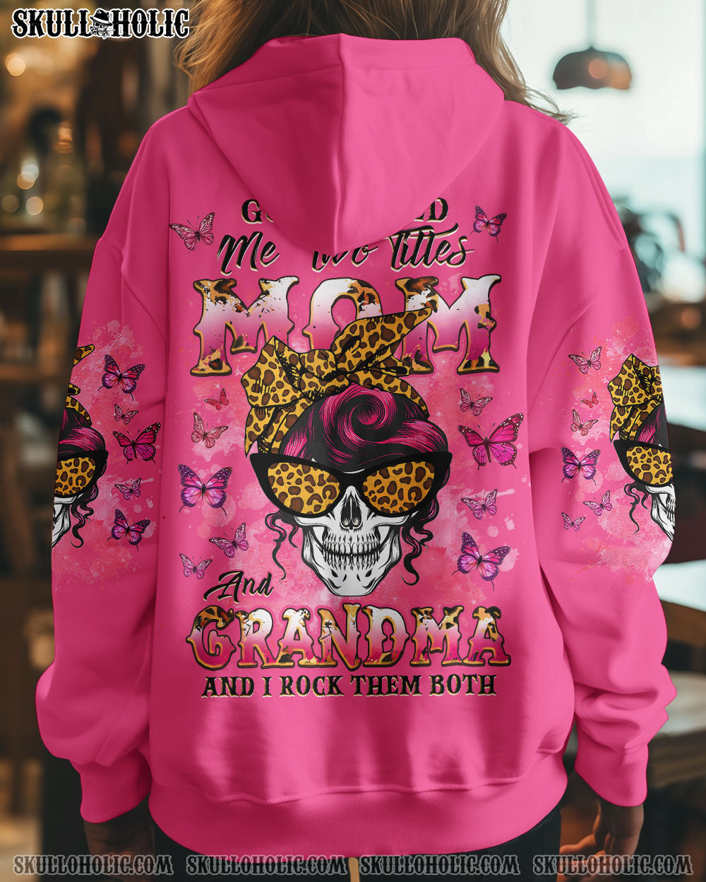 GOD GIFTED ME TWO TITLES MOM AND GRANDMA MESSY BUN SKULL ALL OVER PRINT  - TLNZ0204251