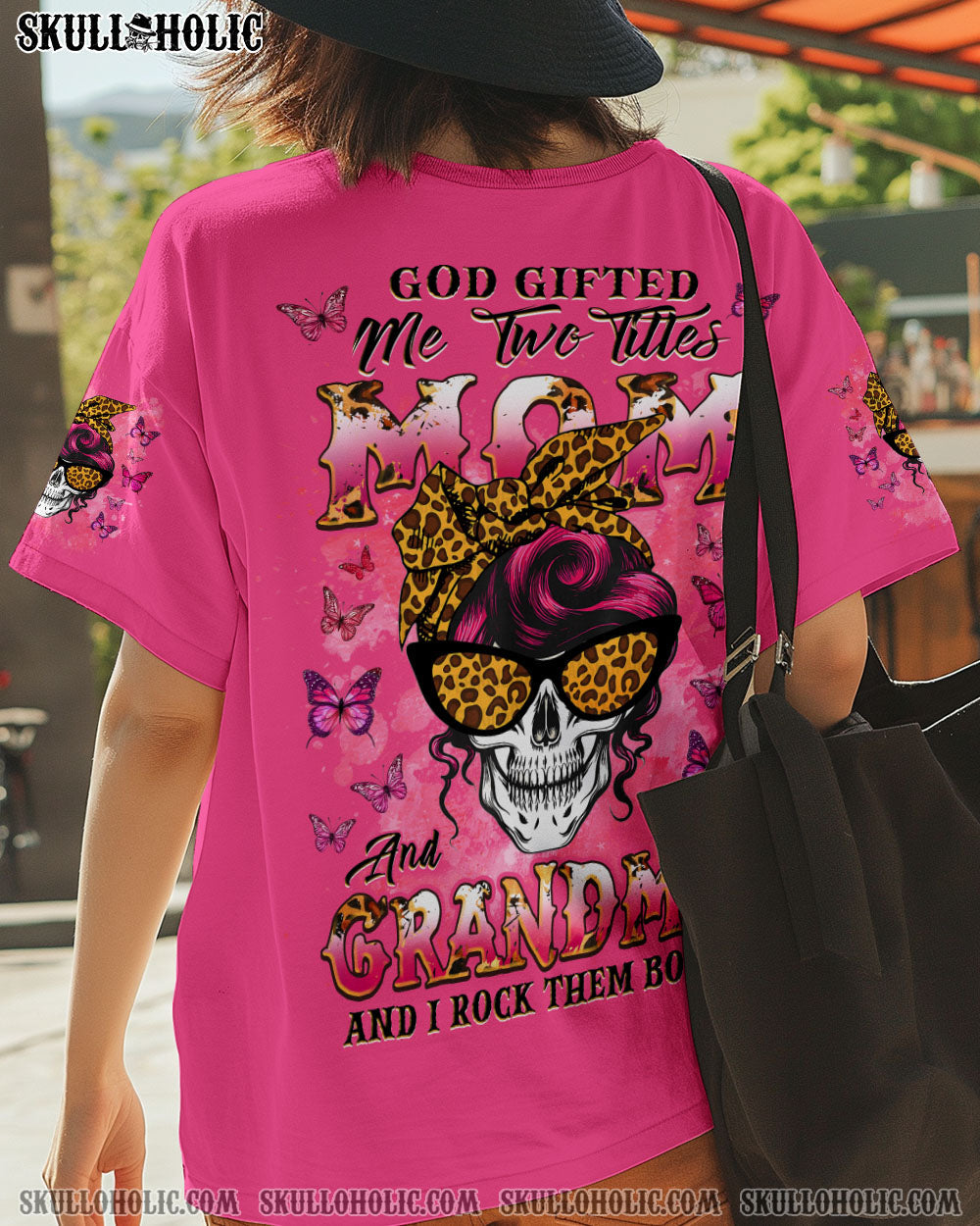 GOD GIFTED ME TWO TITLES MOM AND GRANDMA MESSY BUN SKULL ALL OVER PRINT  - TLNZ0204251