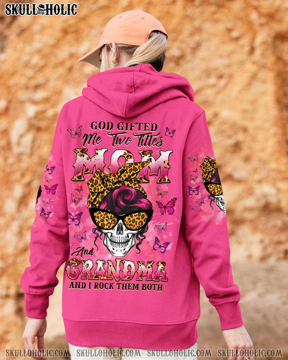 GOD GIFTED ME TWO TITLES MOM AND GRANDMA MESSY BUN SKULL ALL OVER PRINT  - TLNZ0204251