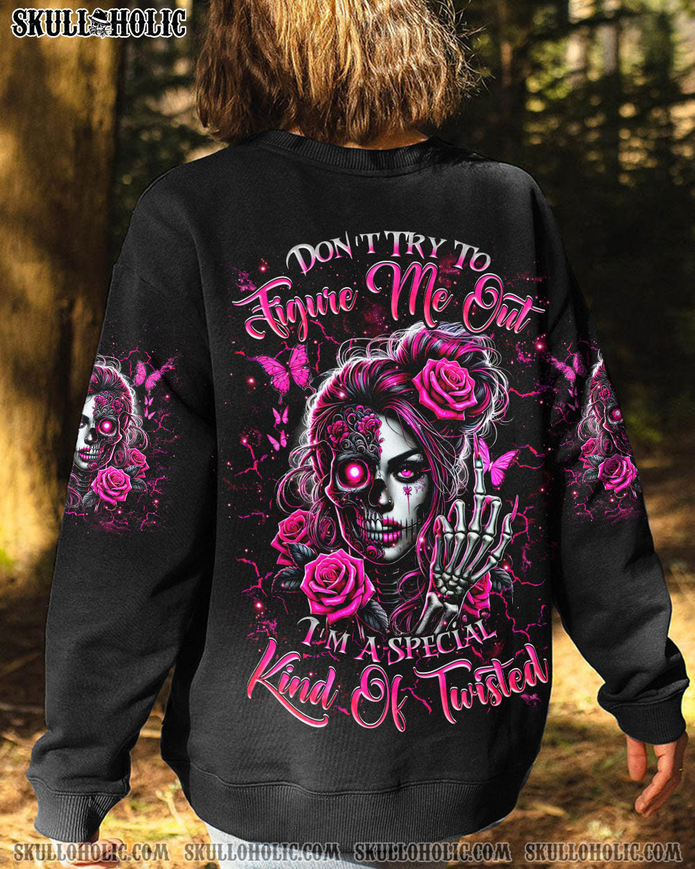 DON'T TRY TO FIGURE ME OUT SKULL MESSY BUN ALL OVER PRINT   - TLNZ2503251