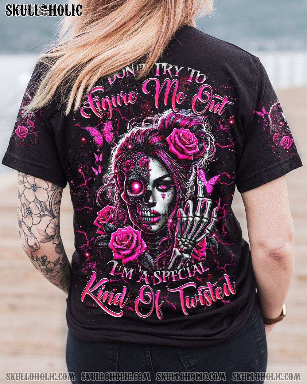 DON'T TRY TO FIGURE ME OUT SKULL MESSY BUN ALL OVER PRINT   - TLNZ2503251