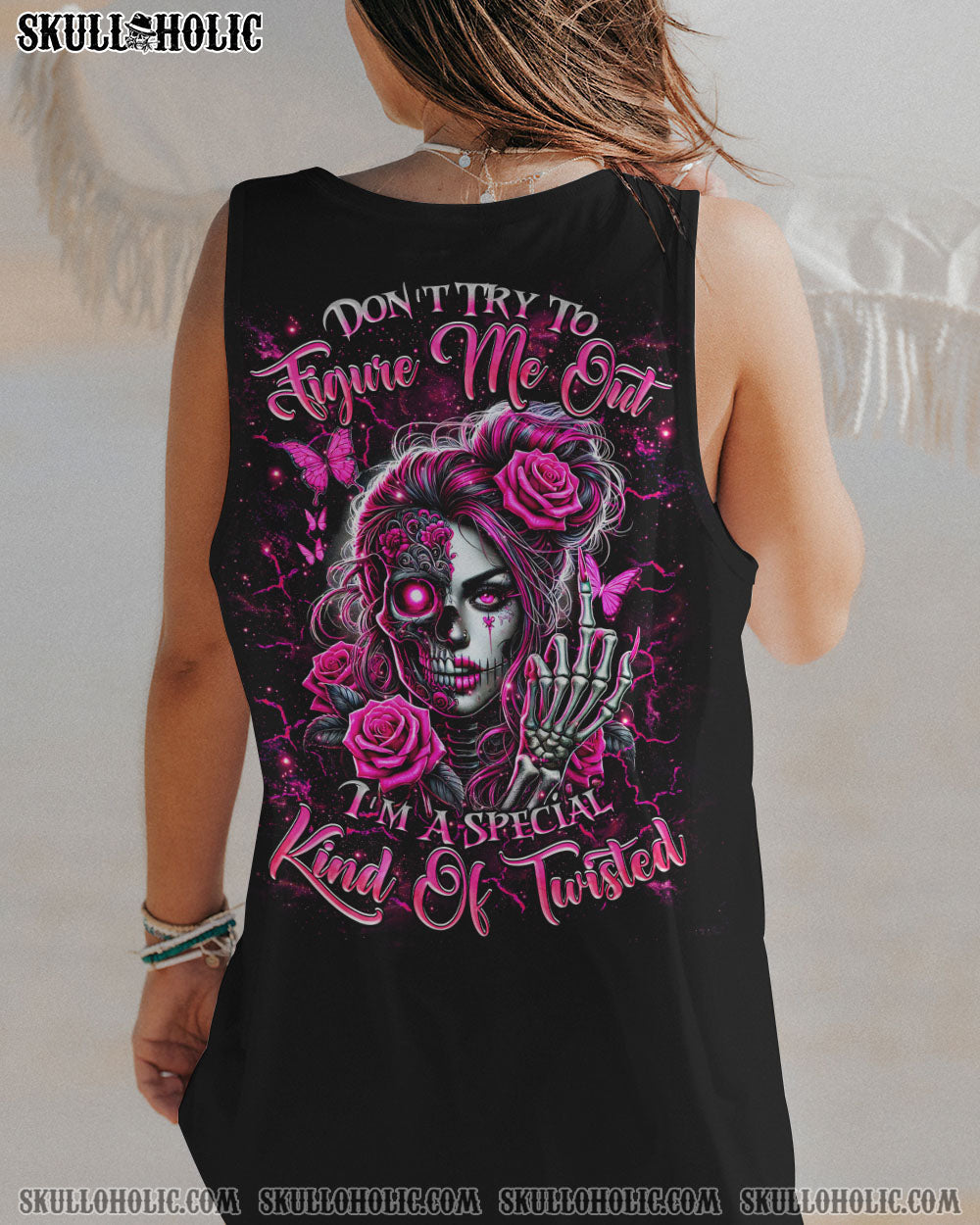 DON'T TRY TO FIGURE ME OUT SKULL MESSY BUN ALL OVER PRINT   - TLNZ2503251