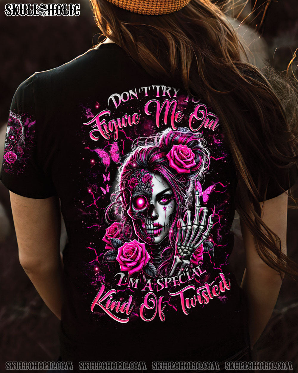 DON'T TRY TO FIGURE ME OUT SKULL MESSY BUN ALL OVER PRINT   - TLNZ2503251