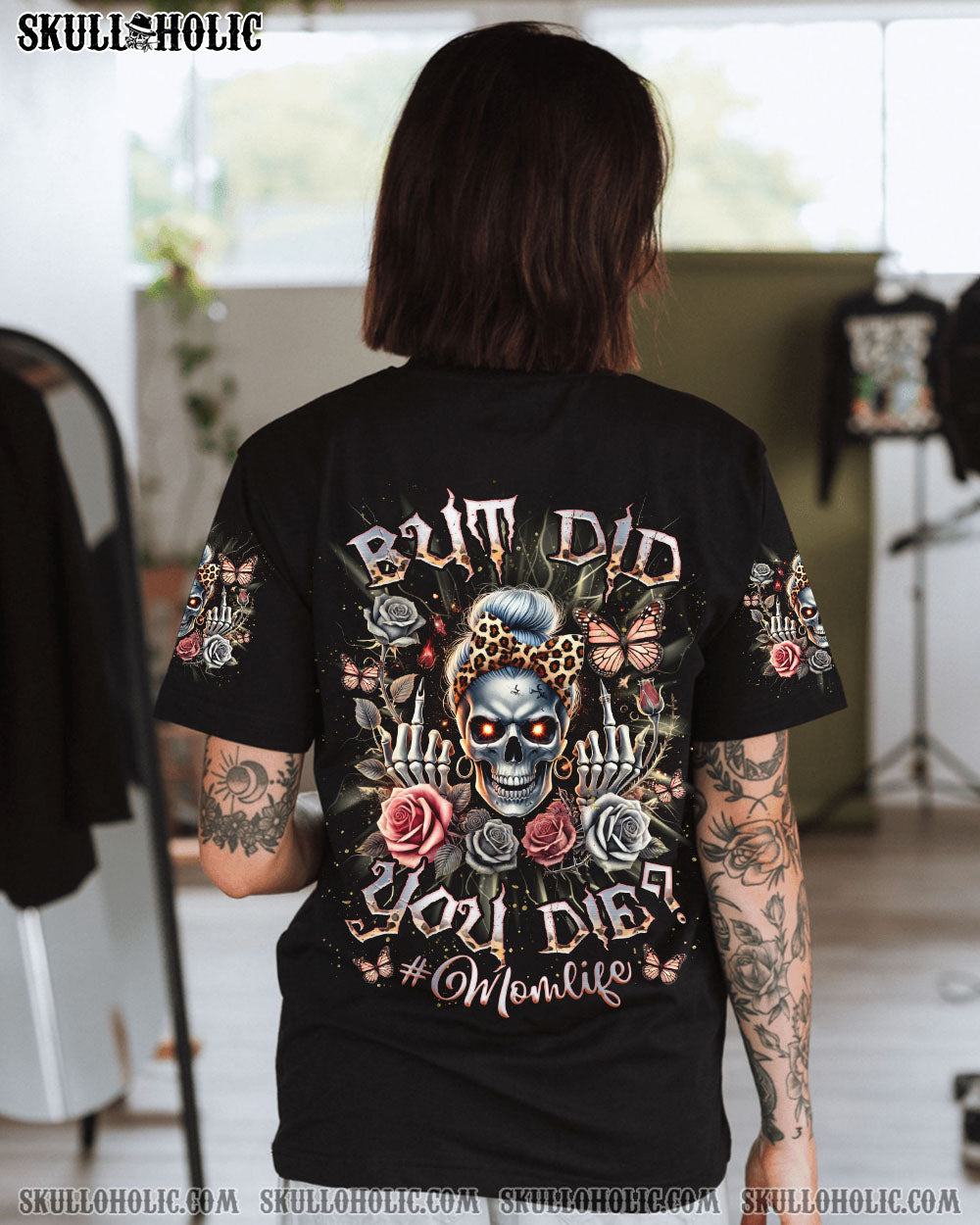 BUT DID YOU DIE MOM LIFE SKULL MESSY BUN ALL OVER PRINT - TLNZ2603251
