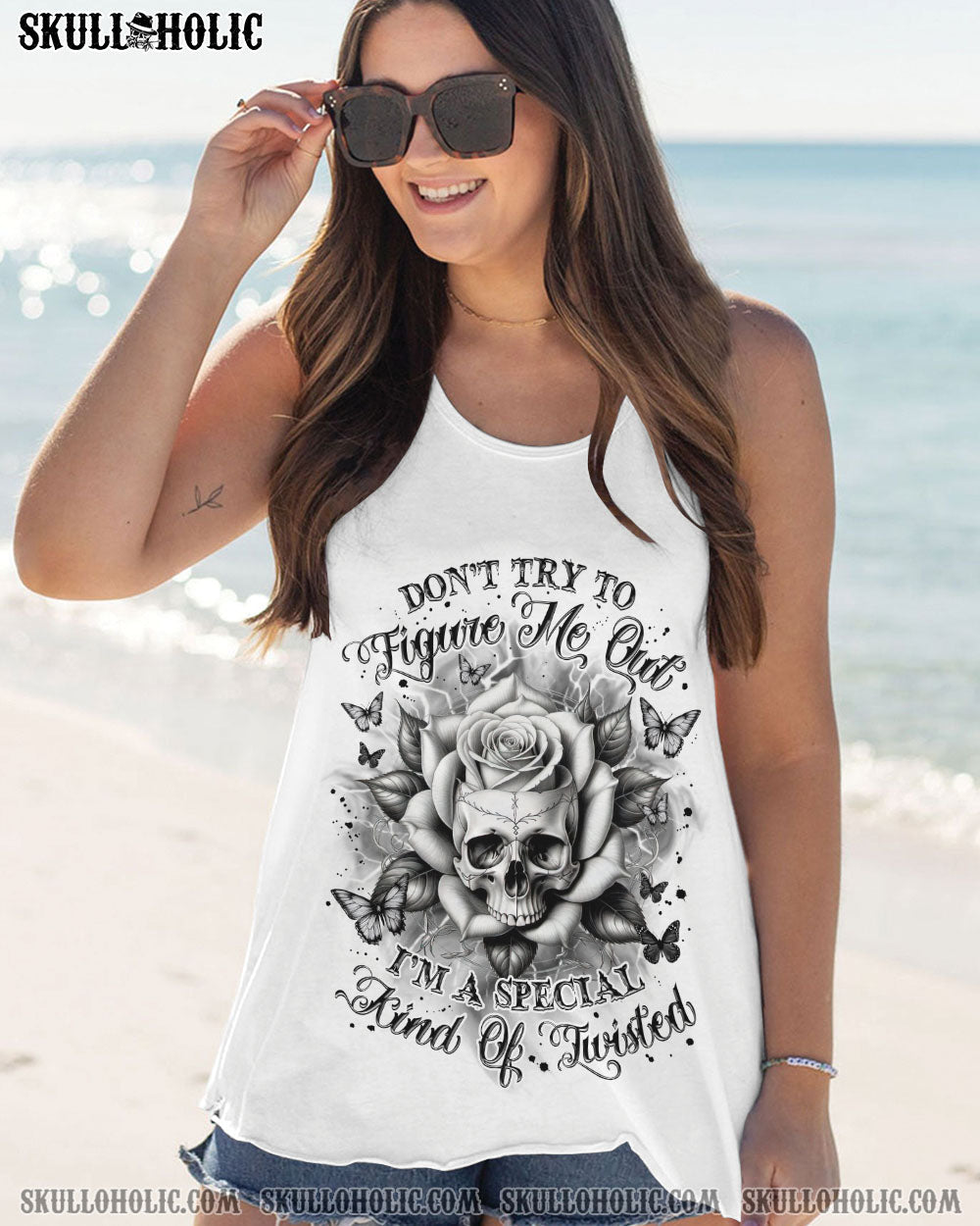 DON'T TRY TO FIGURE ME OUT SKULL ROSE  ALL OVER PRINT   - TLNZ2803253