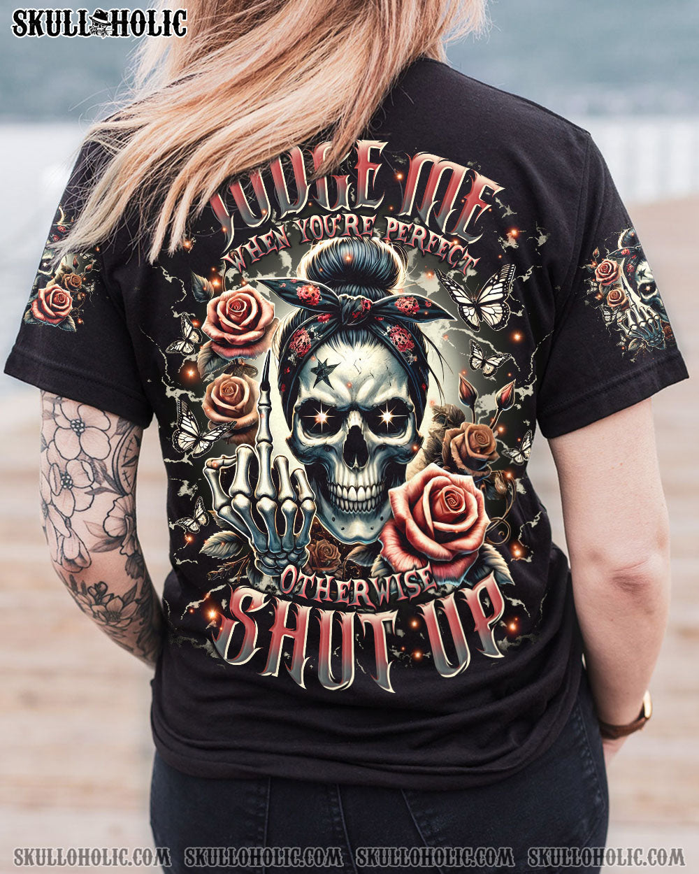 JUDGE ME WHEN SKULL MESSY BUN  ALL OVER PRINT   - TLTR0304251