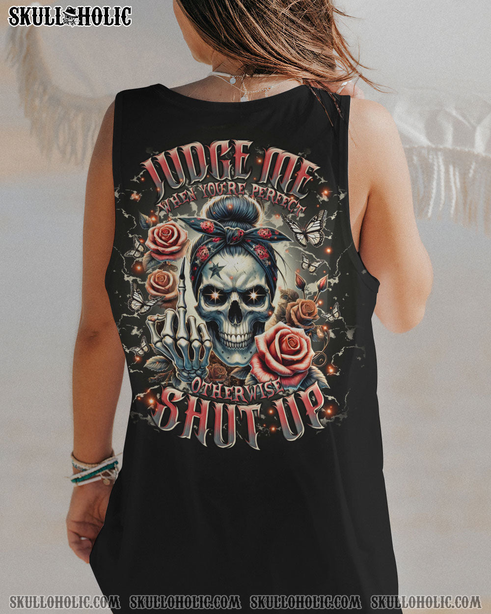 JUDGE ME WHEN SKULL MESSY BUN  ALL OVER PRINT   - TLTR0304251