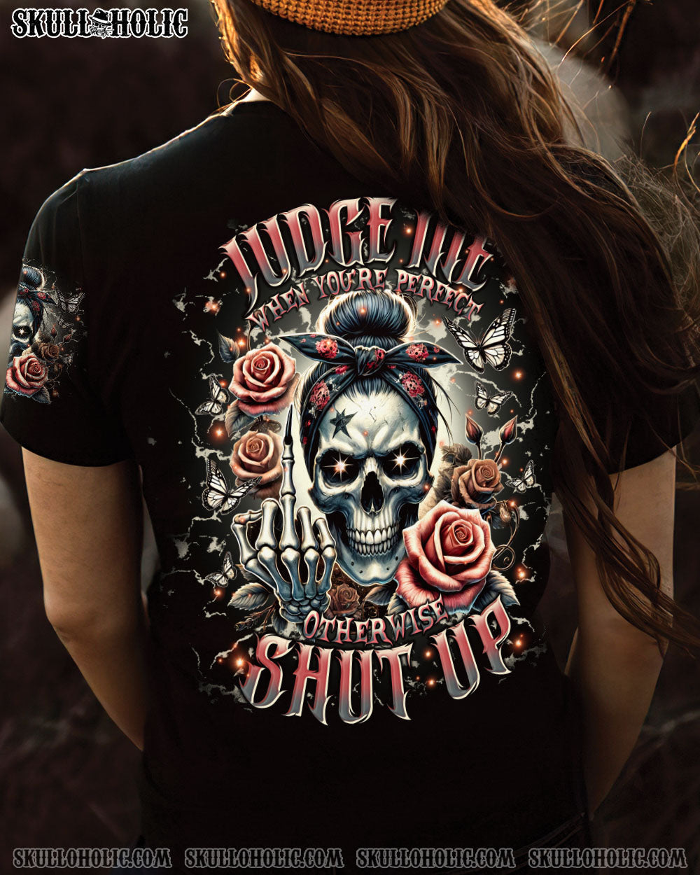 JUDGE ME WHEN SKULL MESSY BUN  ALL OVER PRINT   - TLTR0304251