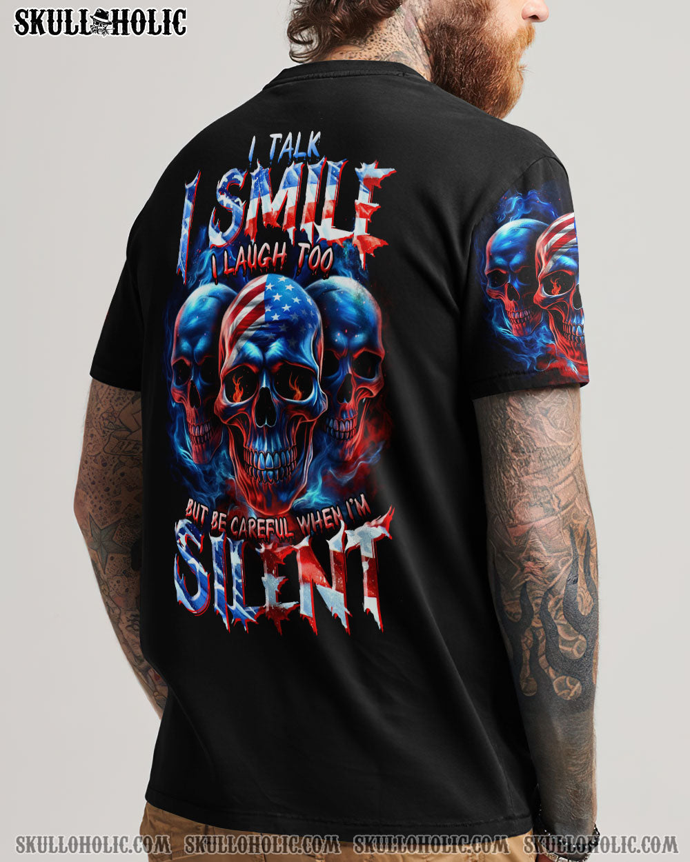 BE CAREFUL WHEN I'M SILENT 3 SKULLS ALL OVER PRINT - TLTR0407232
