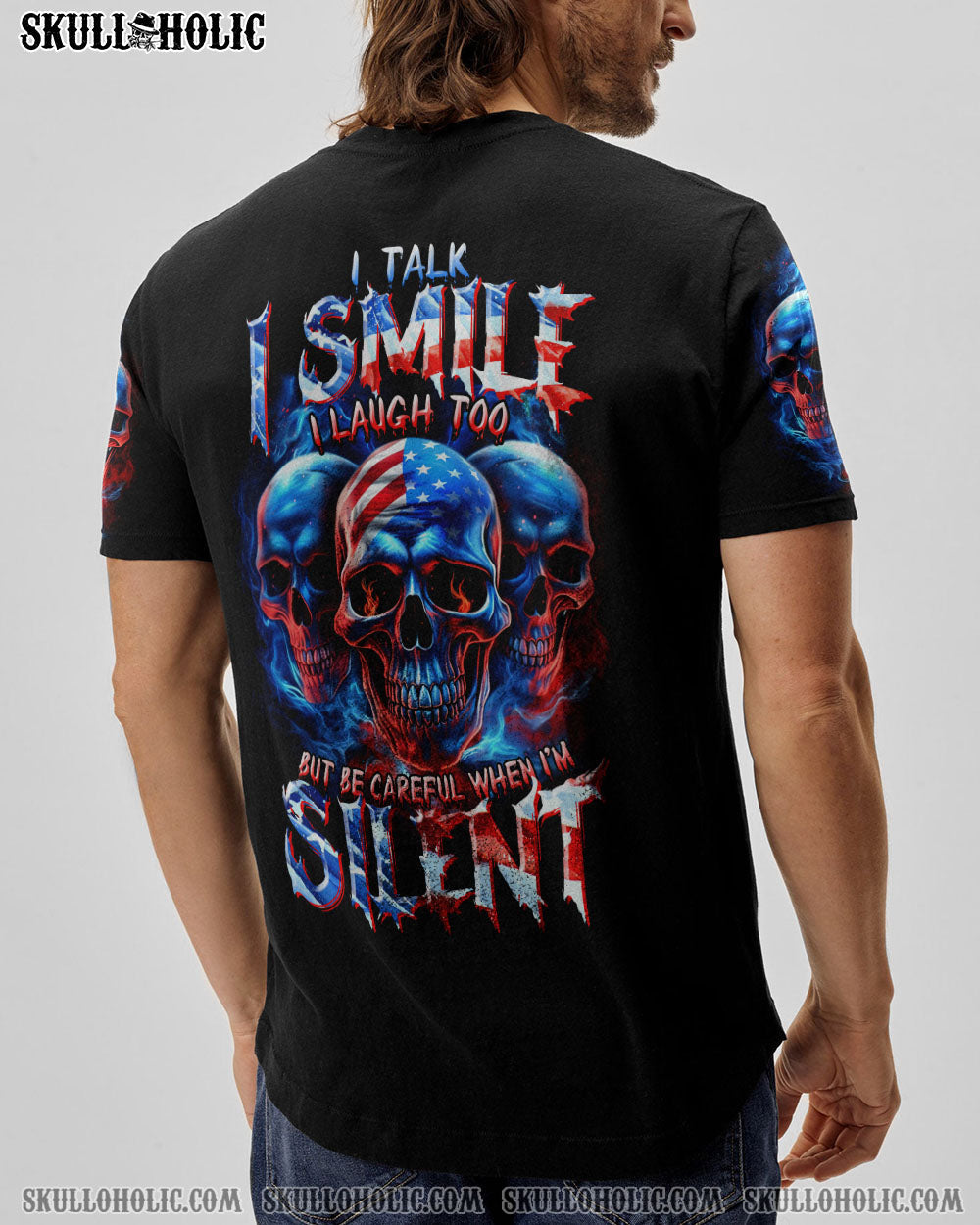 BE CAREFUL WHEN I'M SILENT 3 SKULLS ALL OVER PRINT - TLTR0407232
