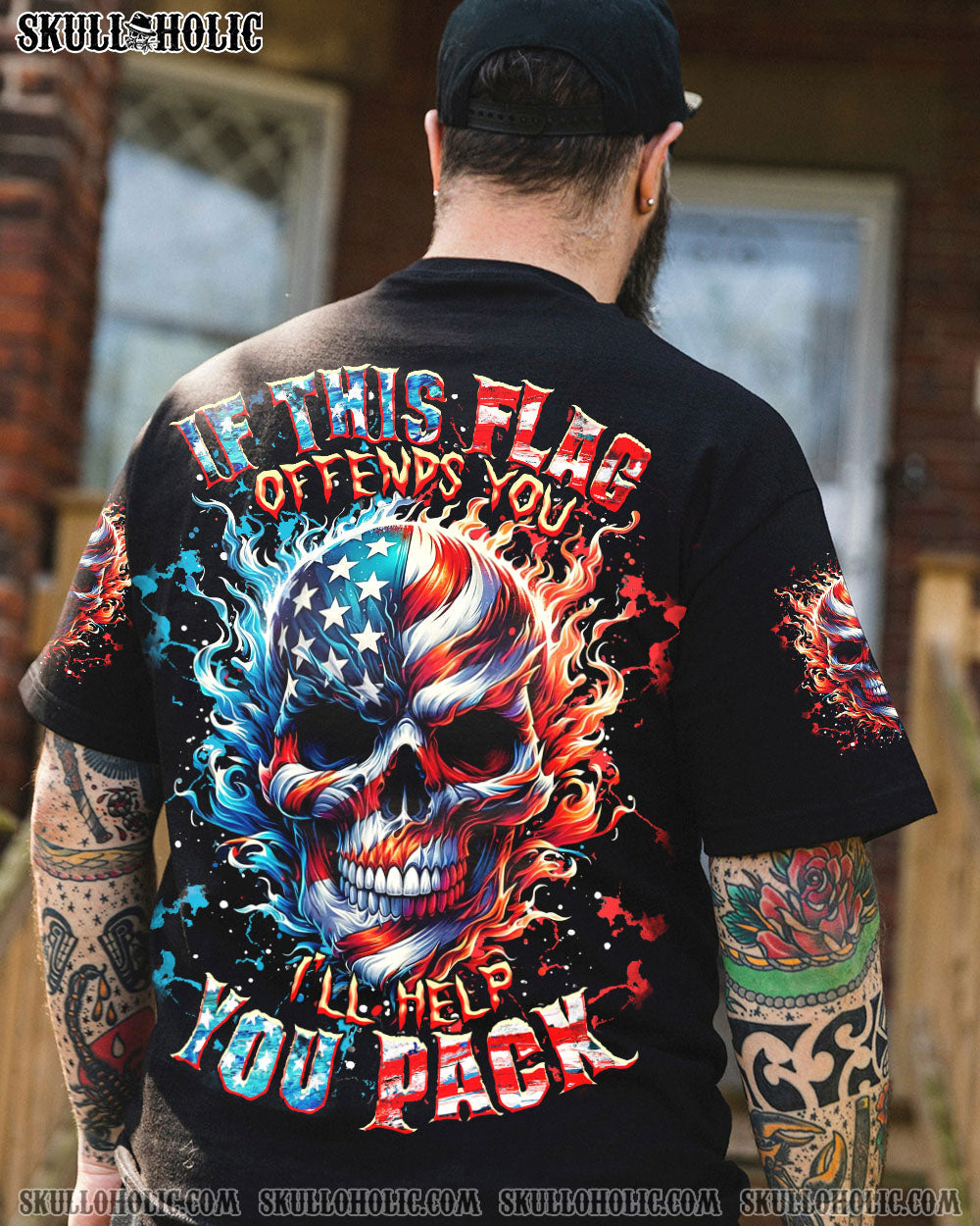 IF THIS FLAG OFFENDS YOU I'LL HELP YOU PACK SKULL ALL OVER PRINT - TLTR1504251