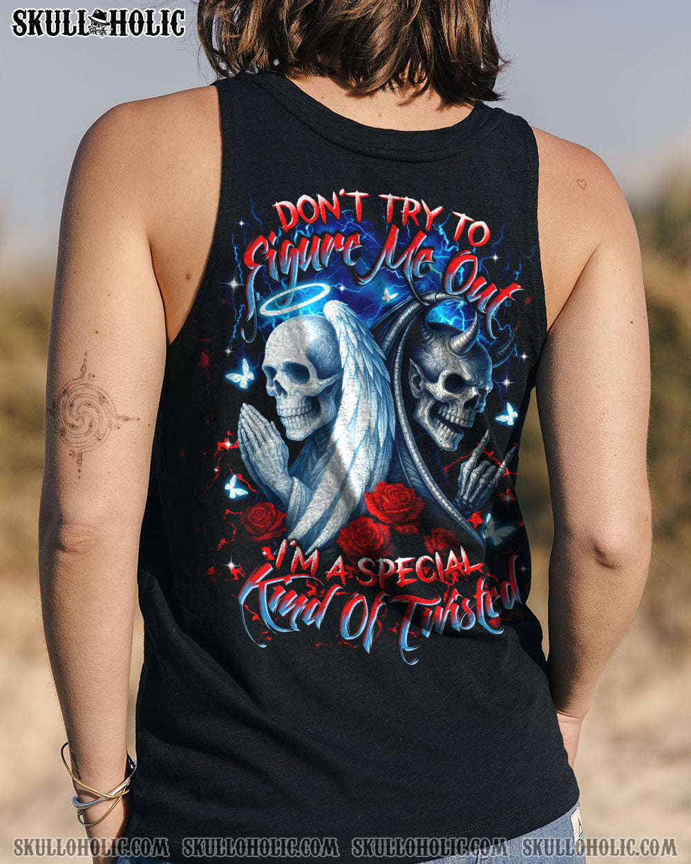 DON'T TRY TO FIGURE ME OUT SKULL ANGEL DVIL ALL OVER PRINT  -  TLTR1704253