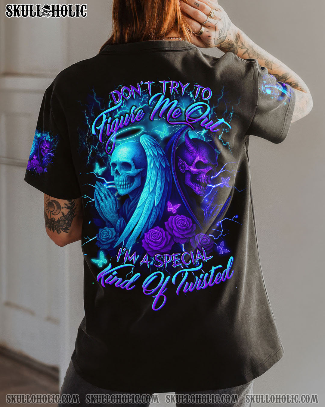 DON'T TRY TO FIGURE ME OUT SKULL ANGEL DVIL ALL OVER PRINT  -  TLTR1904251