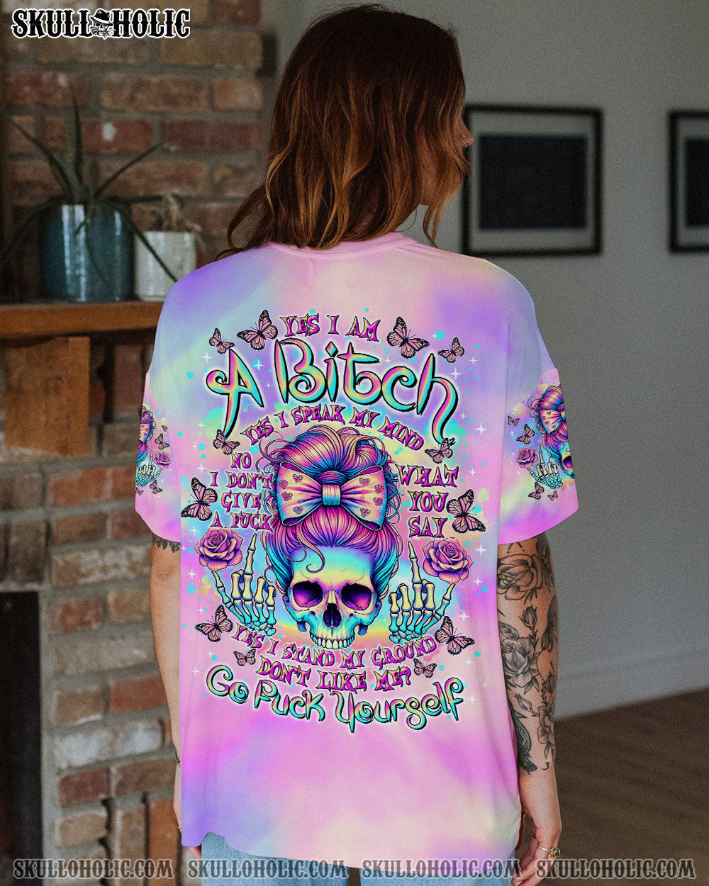 YES I AM A B YES I SPEAK MY MIND SKULL MESSY BUN ALL OVER PRINT - TLTR2403253