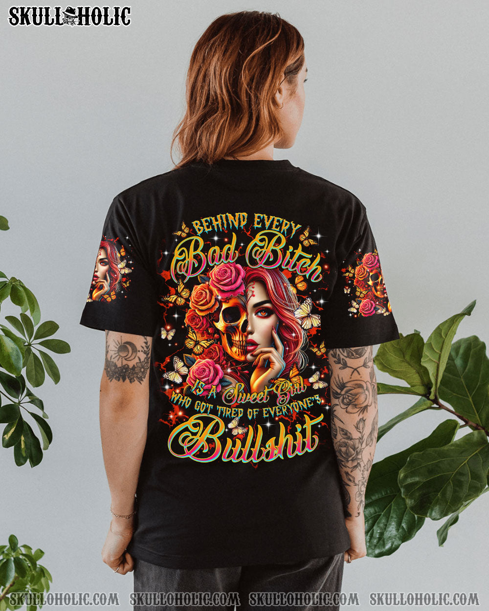 BEHIND EVERY BAD B MESSY BUN SKULL ALL OVER PRINT - TLTR2503254