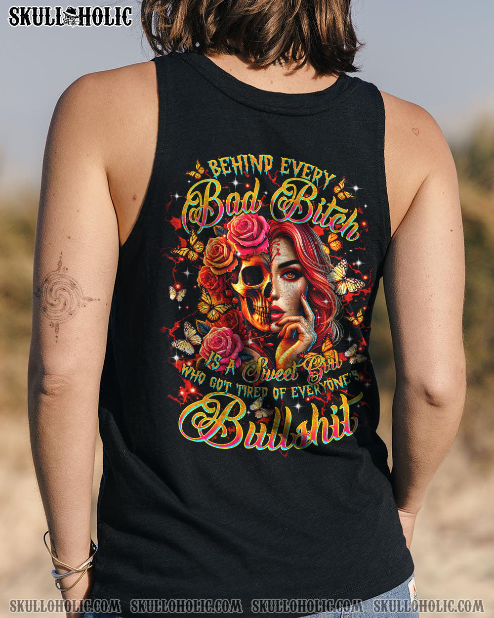 BEHIND EVERY BAD B MESSY BUN SKULL ALL OVER PRINT - TLTR2503254
