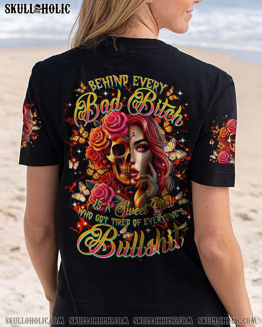 BEHIND EVERY BAD B MESSY BUN SKULL ALL OVER PRINT - TLTR2503254