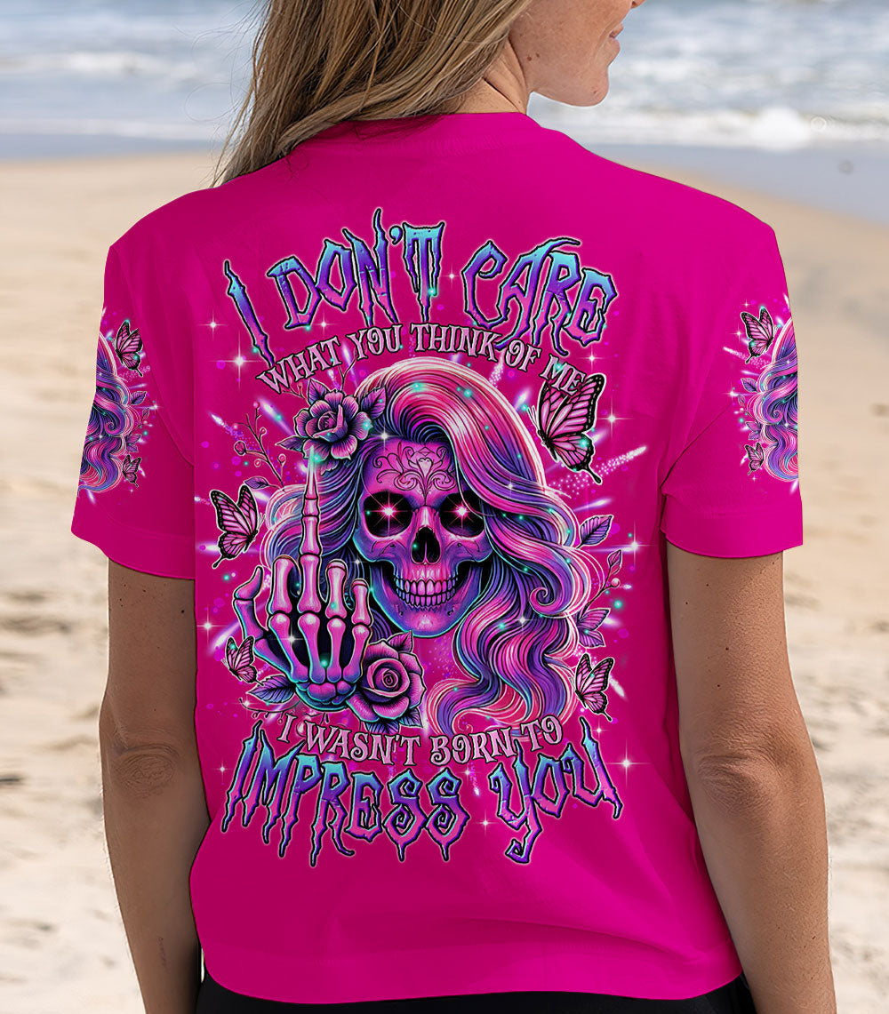 I DON'T CARE WHAT YOU THINK OF ME SKULL MESSY BUN ALL OVER PRINT - TLTR2702251