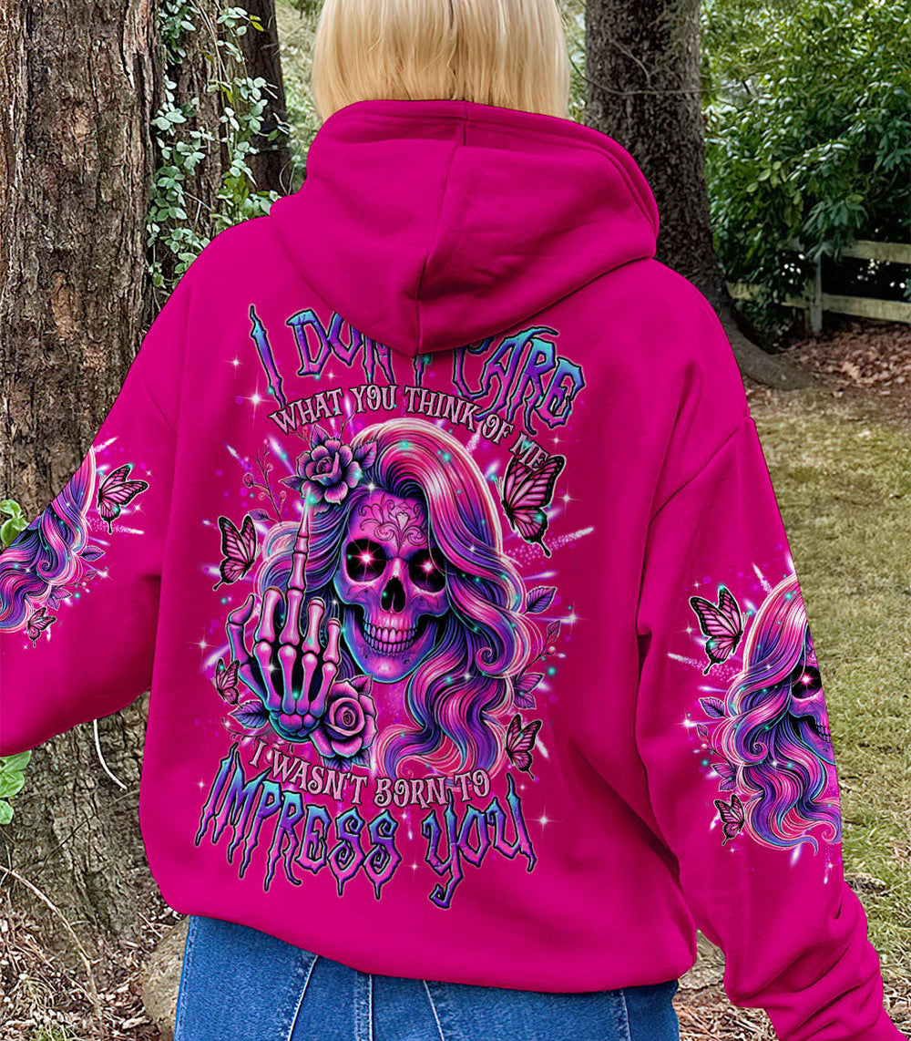 I DON'T CARE WHAT YOU THINK OF ME SKULL MESSY BUN ALL OVER PRINT - TLTR2702251