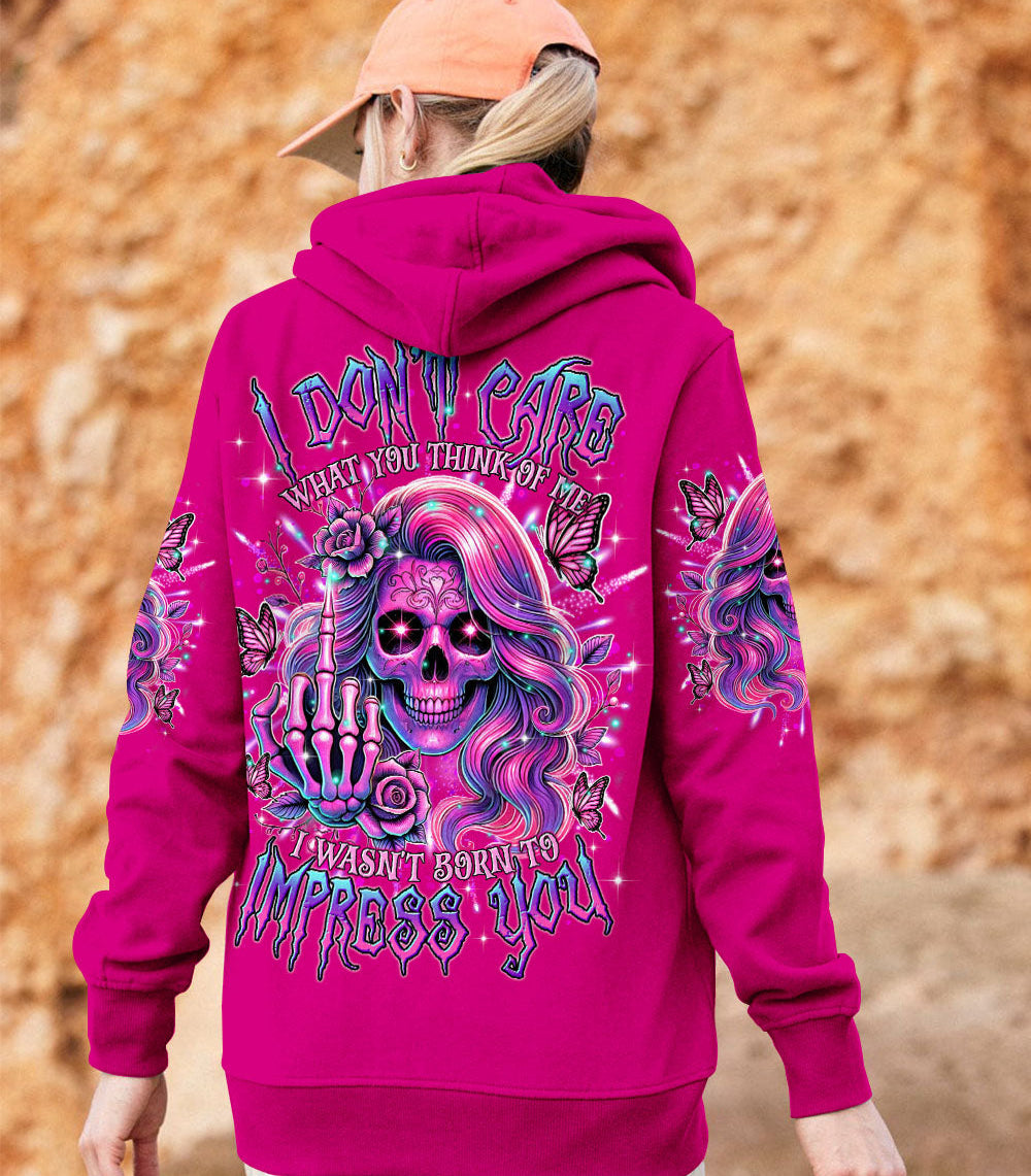 I DON'T CARE WHAT YOU THINK OF ME SKULL MESSY BUN ALL OVER PRINT - TLTR2702251
