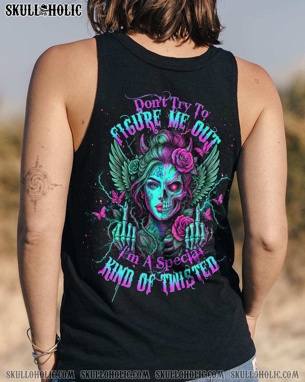 DON'T TRY TO FIGURE ME OUT SKULL HALF FACE ALL OVER PRINT - TLTW0204252