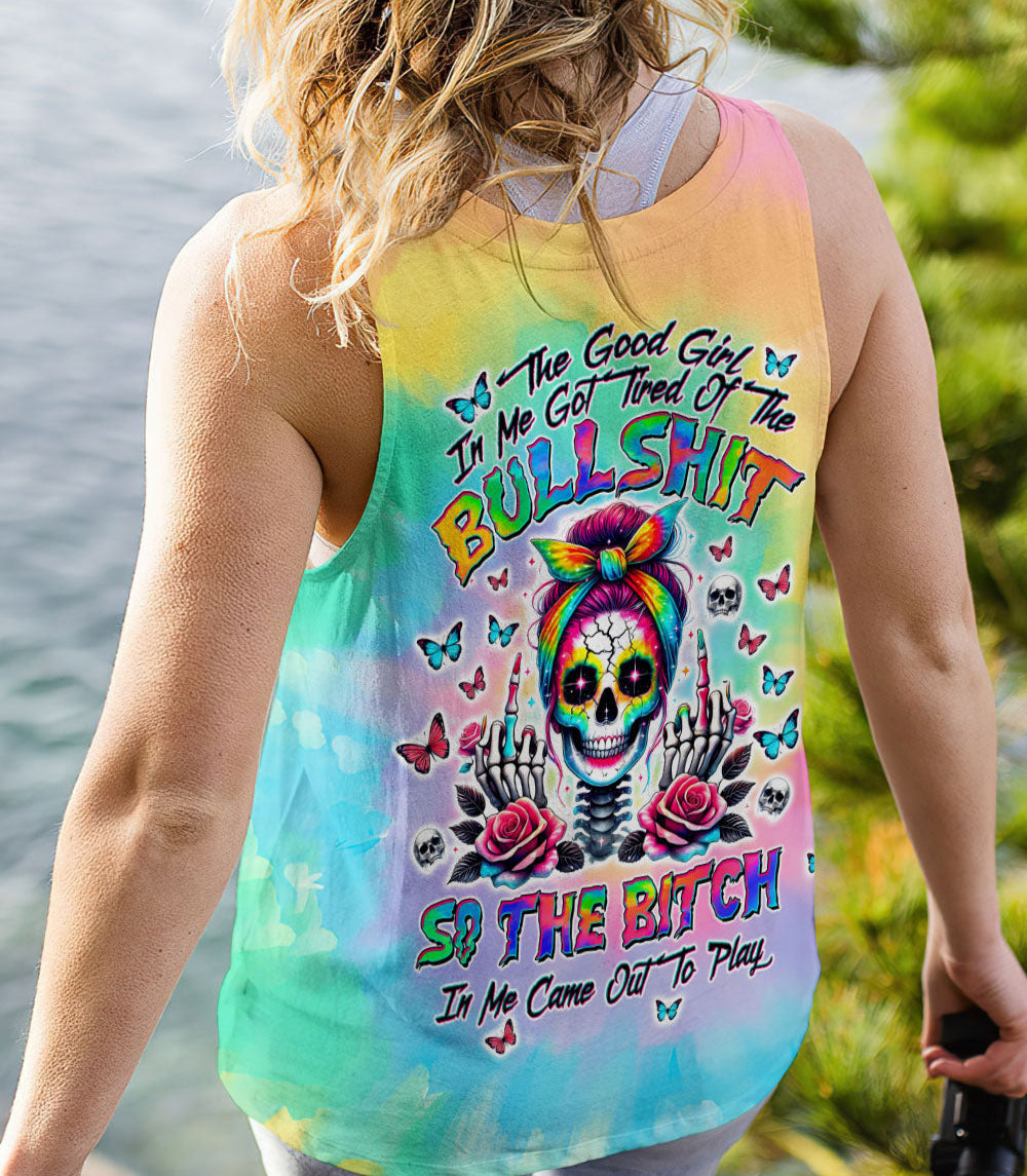 THE GOOD GIRL IN ME GOT TIRED SKULL MESSY BUN TIE DYE ALL OVER PRINT  - TLTW0403251