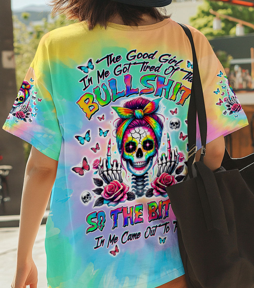 THE GOOD GIRL IN ME GOT TIRED SKULL MESSY BUN TIE DYE ALL OVER PRINT  - TLTW0403251