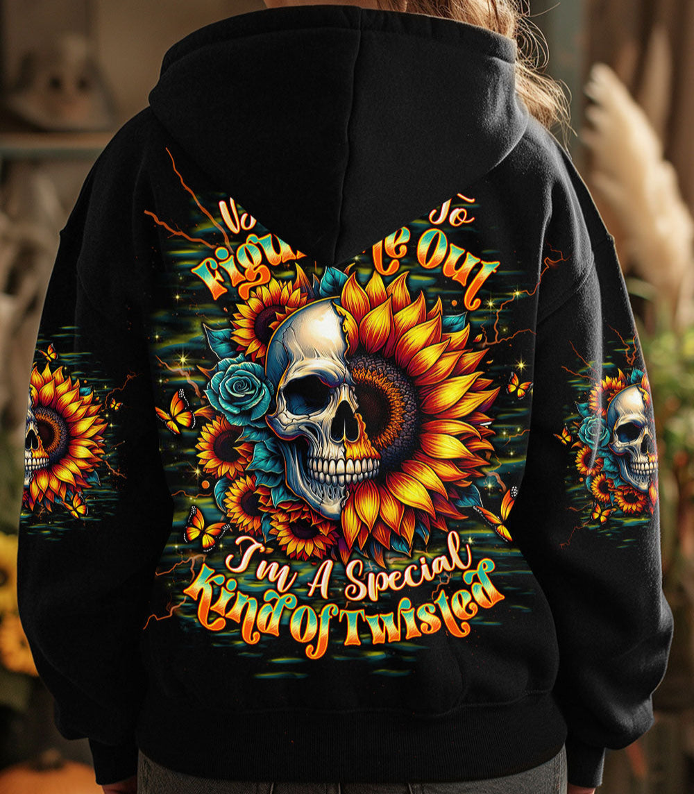 DON'T TRY TO FIGURE ME OUT SKULL SUNFLOWER BLACK ALL OVER PRINT - TLTW2003254