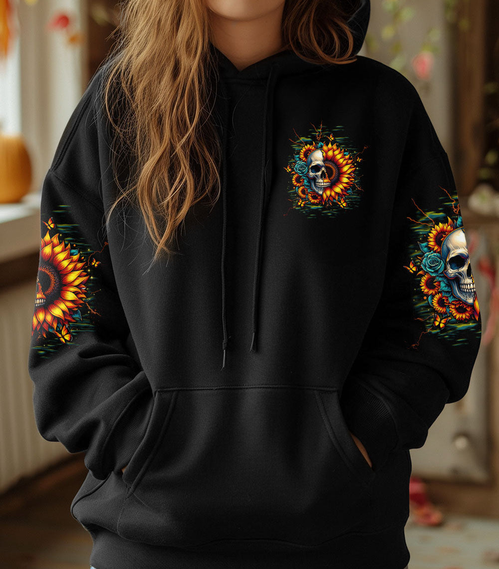 DON'T TRY TO FIGURE ME OUT SKULL SUNFLOWER BLACK ALL OVER PRINT - TLTW2003254