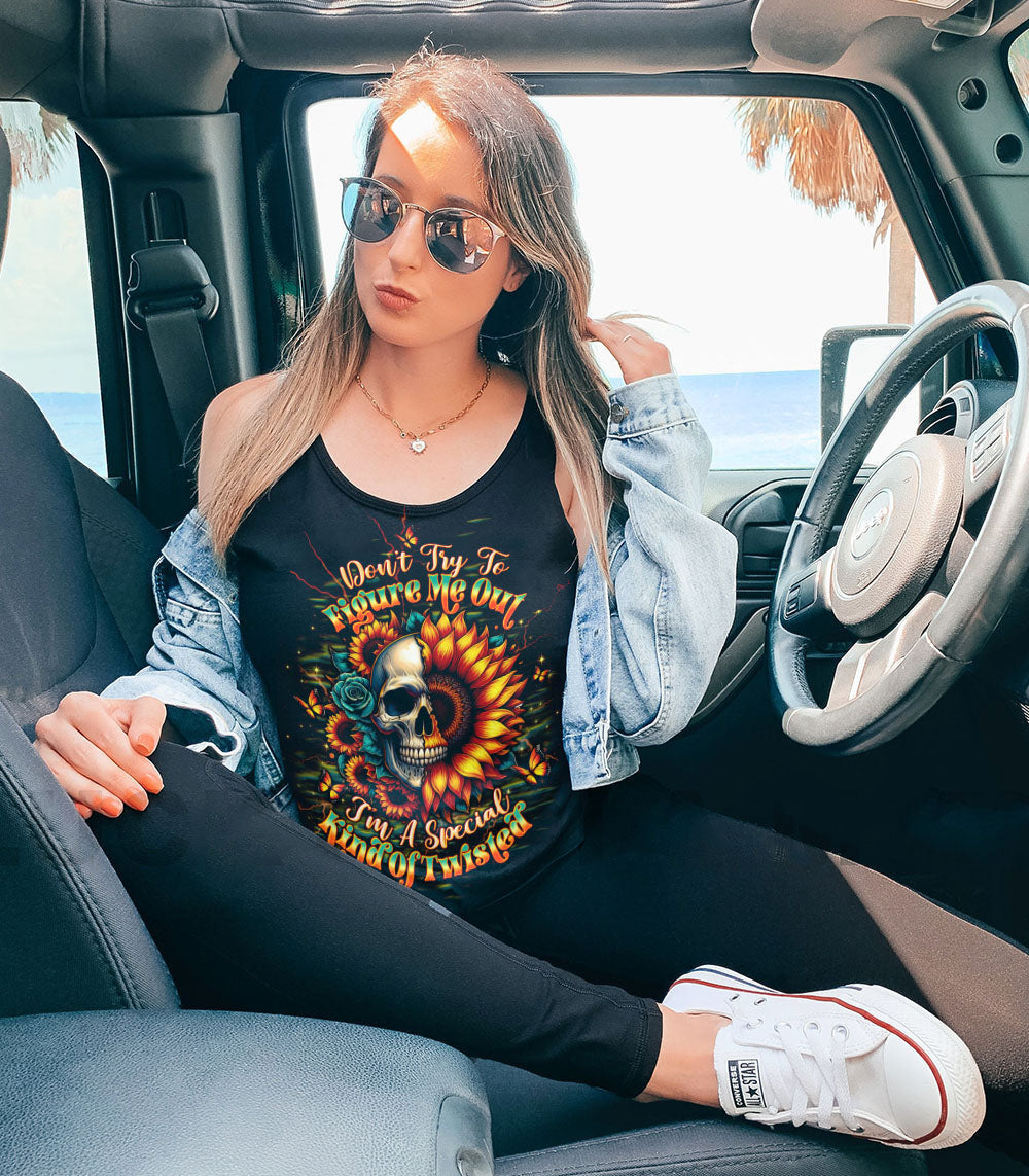 DON'T TRY TO FIGURE ME OUT SKULL SUNFLOWER BLACK ALL OVER PRINT - TLTW2003254