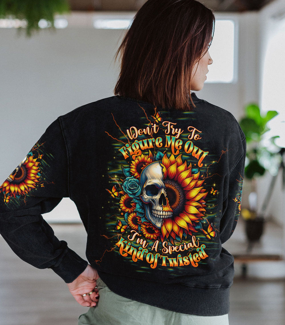 DON'T TRY TO FIGURE ME OUT SKULL SUNFLOWER BLACK ALL OVER PRINT - TLTW2003254