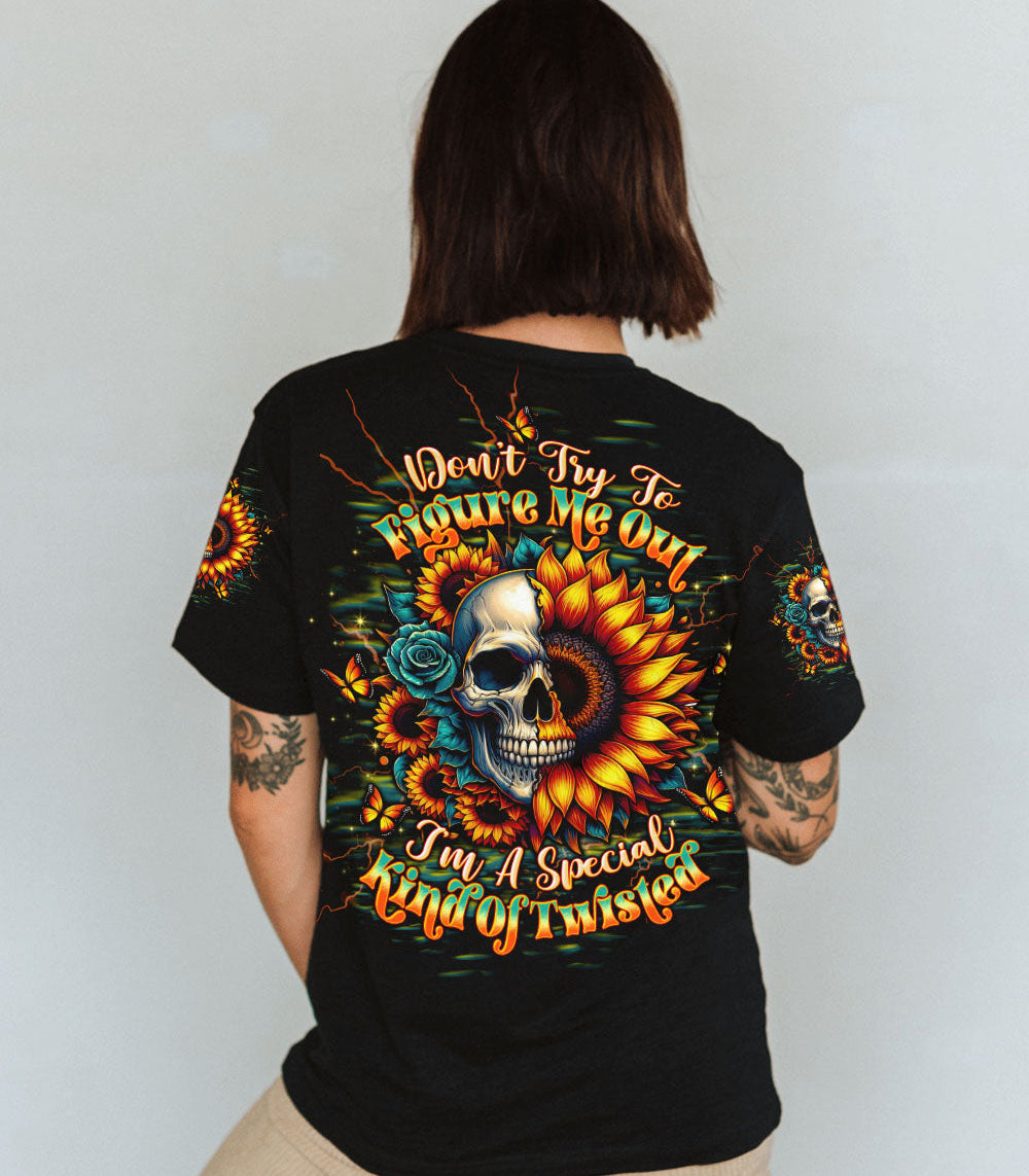 DON'T TRY TO FIGURE ME OUT SKULL SUNFLOWER BLACK ALL OVER PRINT - TLTW2003254