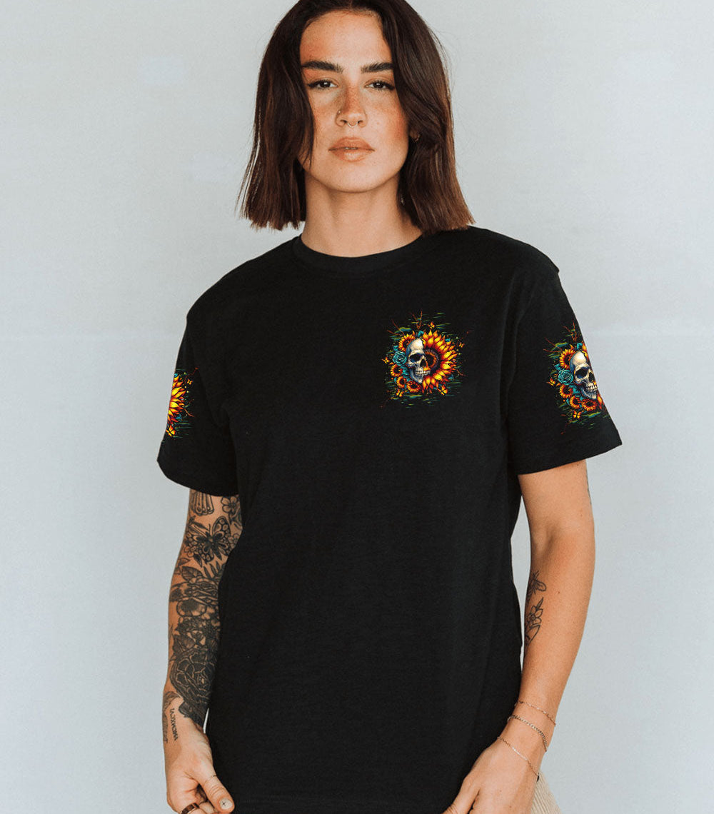 DON'T TRY TO FIGURE ME OUT SKULL SUNFLOWER BLACK ALL OVER PRINT - TLTW2003254