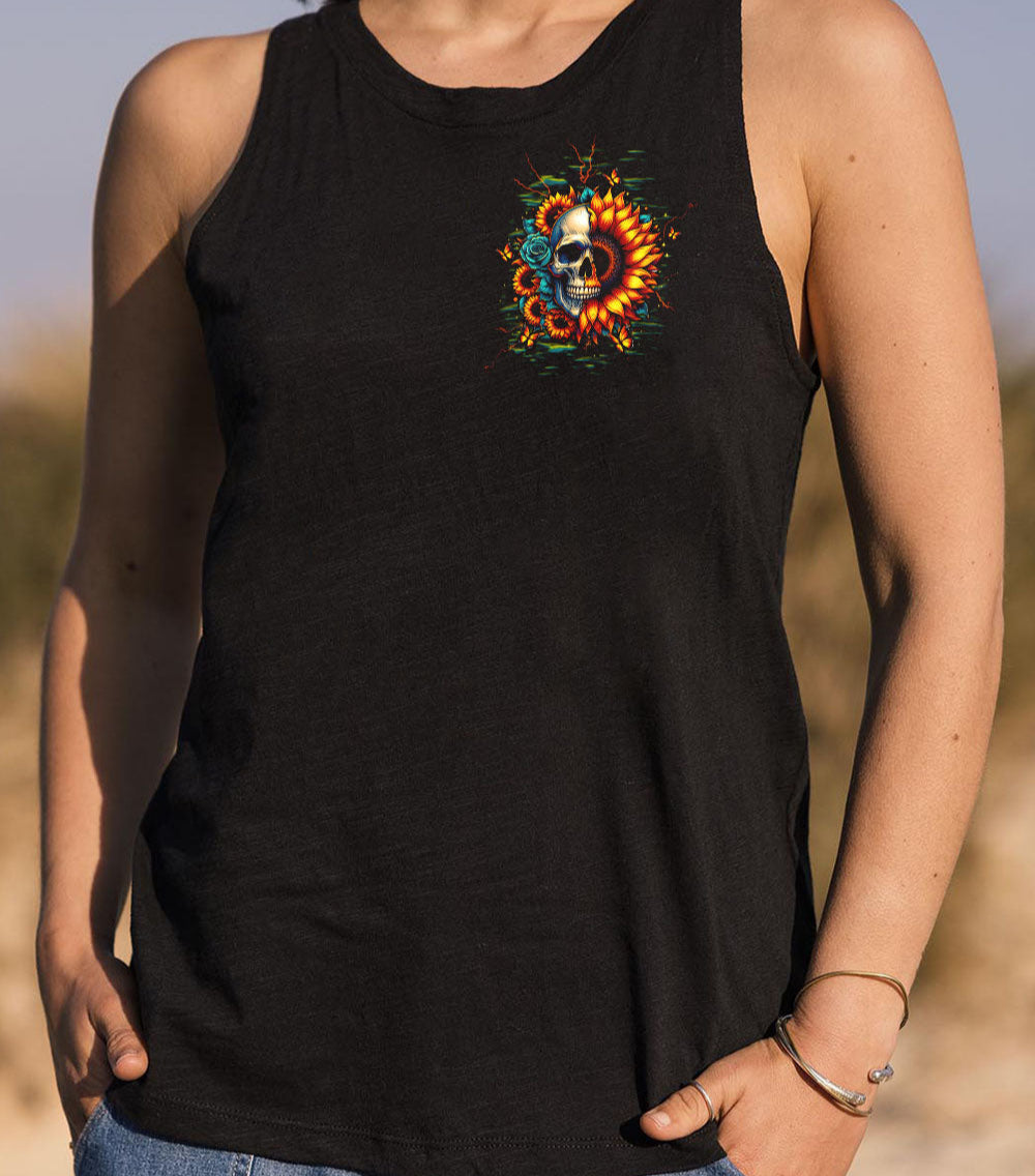 DON'T TRY TO FIGURE ME OUT SKULL SUNFLOWER BLACK ALL OVER PRINT - TLTW2003254