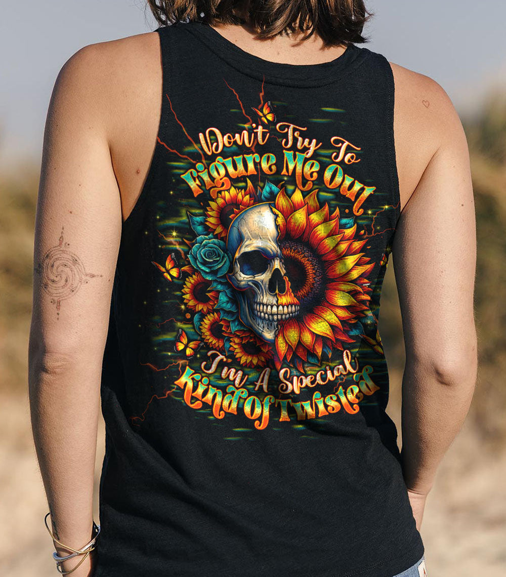 DON'T TRY TO FIGURE ME OUT SKULL SUNFLOWER BLACK ALL OVER PRINT - TLTW2003254