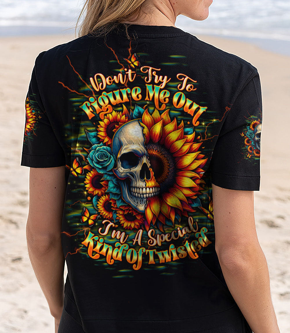 DON'T TRY TO FIGURE ME OUT SKULL SUNFLOWER BLACK ALL OVER PRINT - TLTW2003254