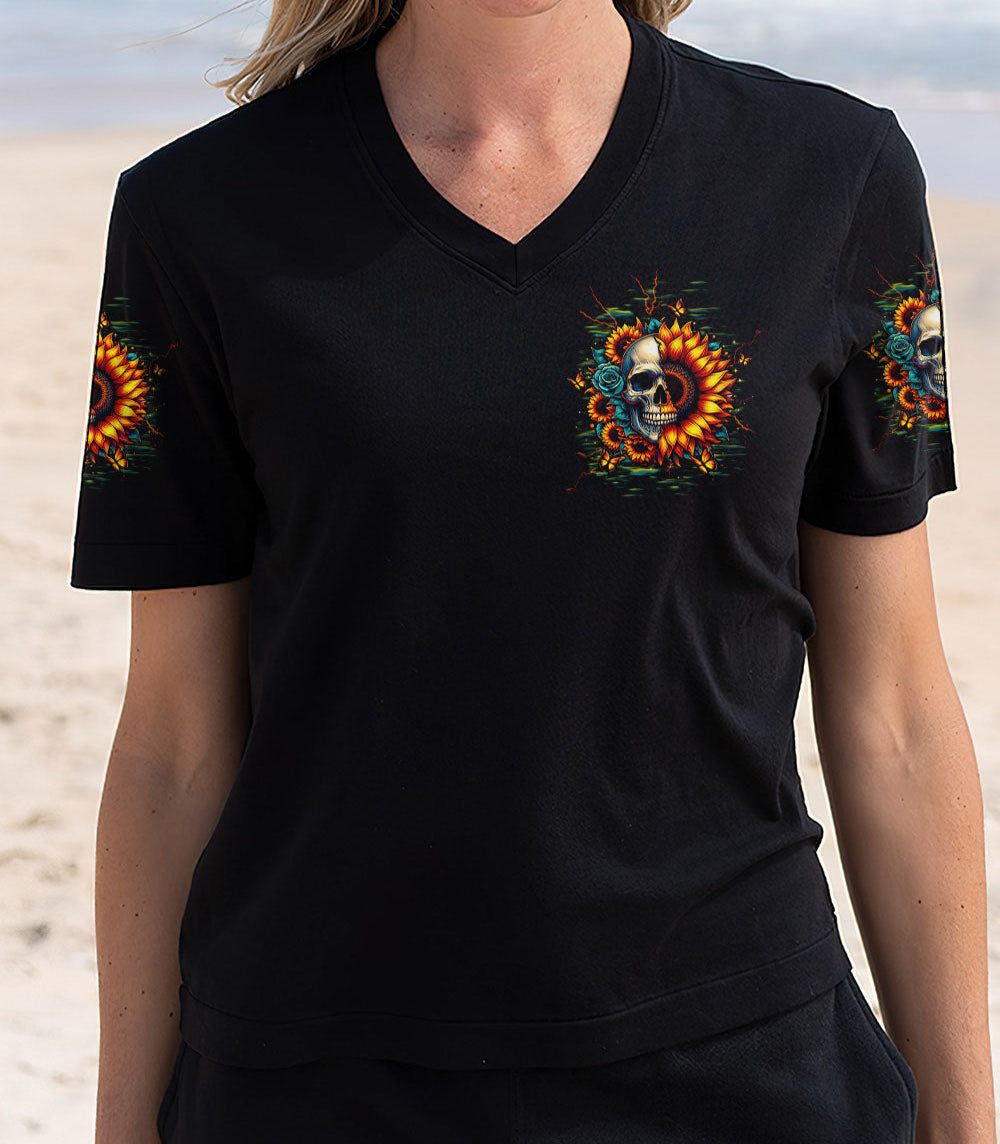 DON'T TRY TO FIGURE ME OUT SKULL SUNFLOWER BLACK ALL OVER PRINT - TLTW2003254