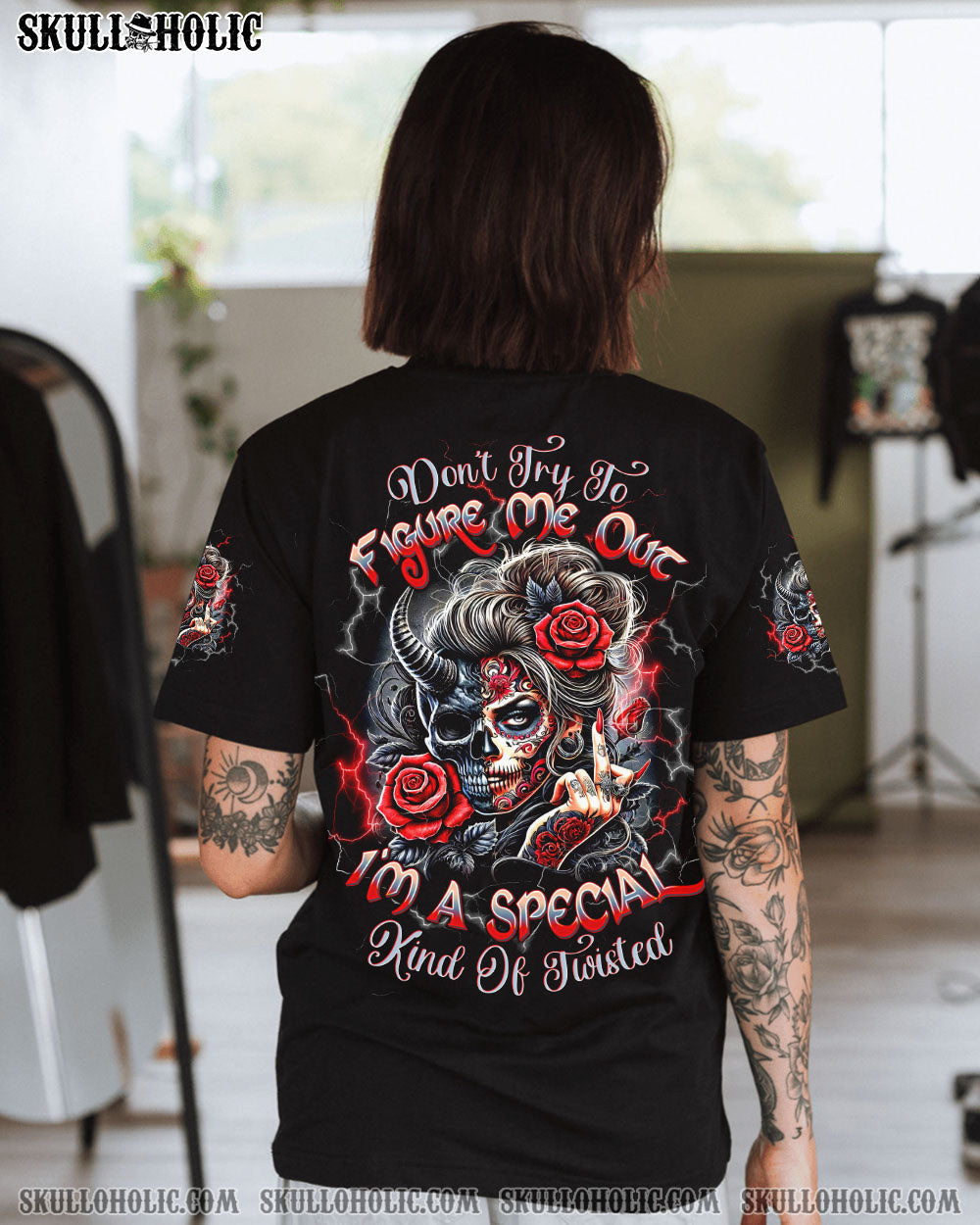 DON'T TRY TO FIGURE ME OUT SKULL ALL OVER PRINT   - TLTW2203251