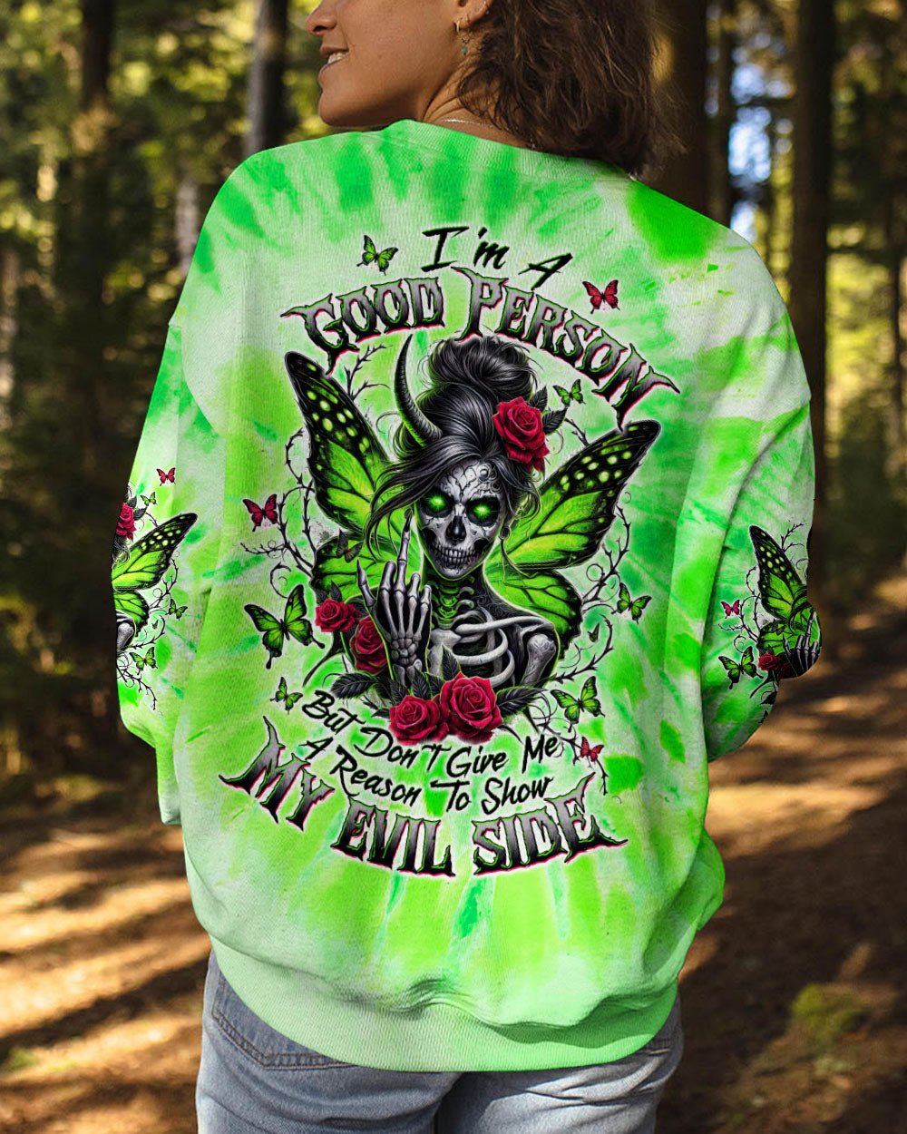 I'M A GOOD PERSON SKULL MESSY BUN TIE DYE  ALL OVER PRINT - TLTW2702251