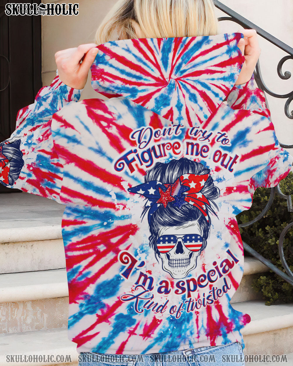 DON'T TRY TO FIGURE ME OUT MESSY BUN AMERICA TIE DYE ALL OVER PRINT - TLTW2706233