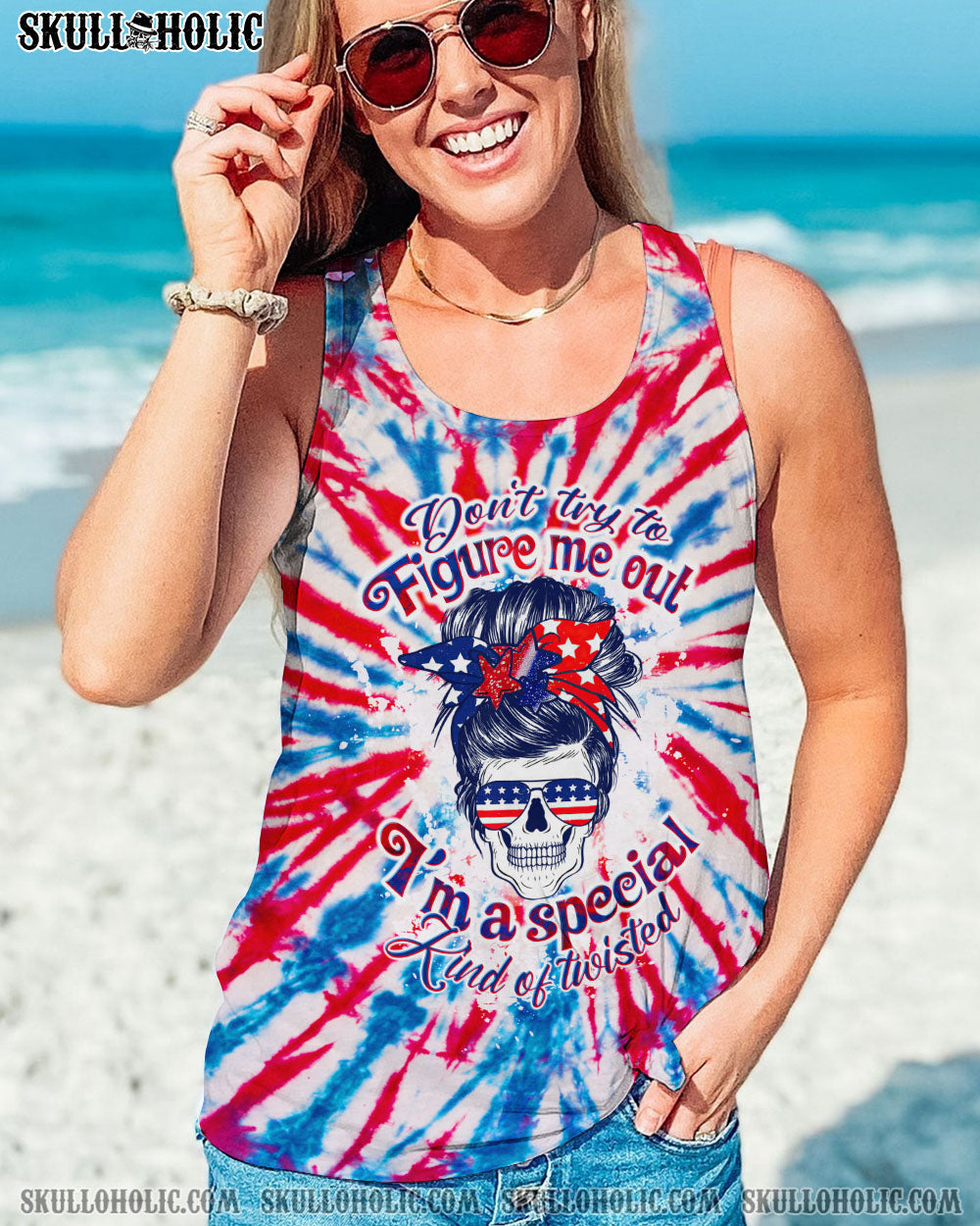 DON'T TRY TO FIGURE ME OUT MESSY BUN AMERICA TIE DYE ALL OVER PRINT - TLTW2706233