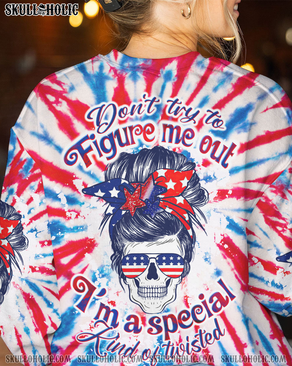 DON'T TRY TO FIGURE ME OUT MESSY BUN AMERICA TIE DYE ALL OVER PRINT - TLTW2706233